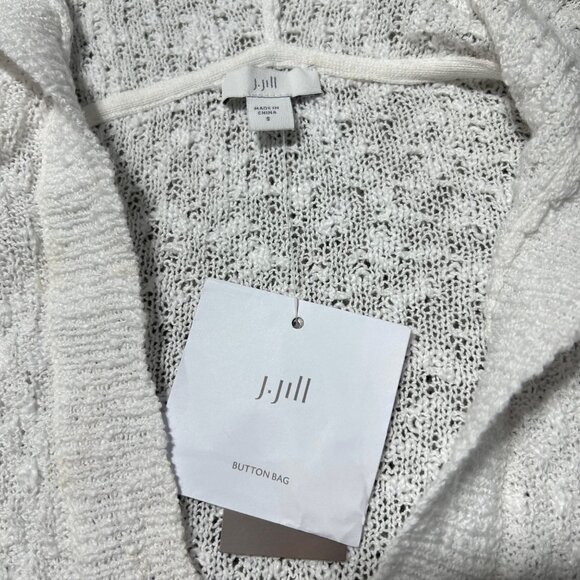 J.Jill Womens Sz S White Hooded Cardigan Sweater With Button Front & Ribbed Hem - Picture 9 of 9